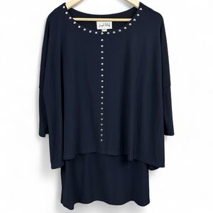 NWT Joseph Ribkoff Navy Blue Studded Overlay Tunic Mini Dress Size 14